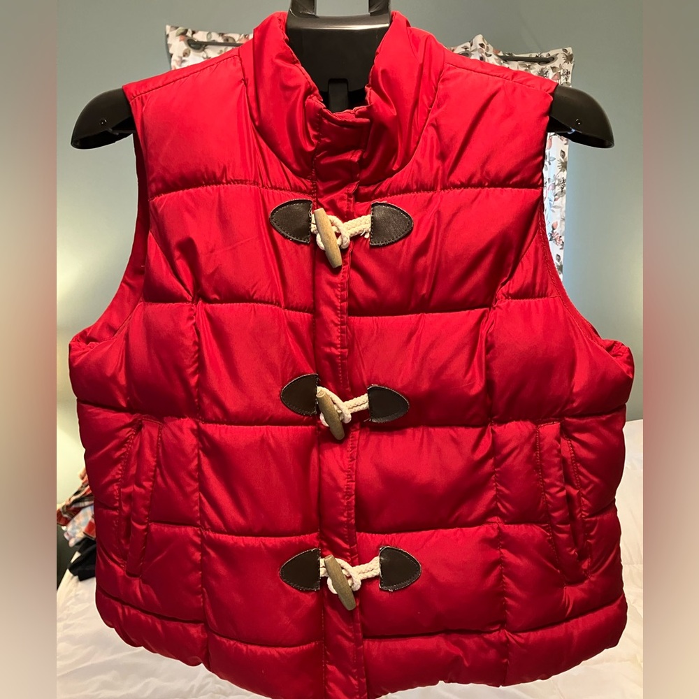 Arizona Jean Co Puffer Vest Red Toggle Duffle Quilted XL Vintage Style